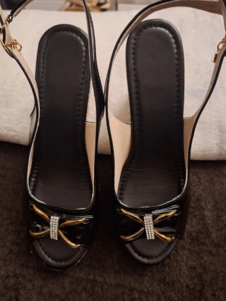 Sandalias cuña negras lazo T40 (equiv. 42)