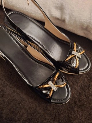 Sandalias cuña negras lazo T40 (equiv. 42)