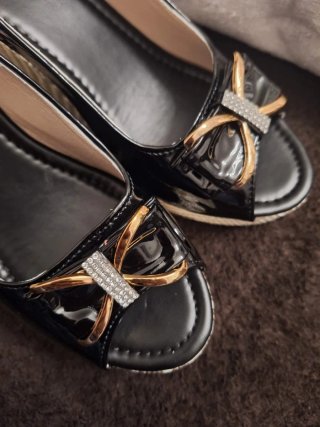 Sandalias cuña negras lazo T40 (equiv. 42)