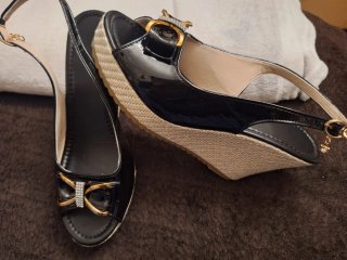 Sandalias cuña negras lazo T40 (equiv. 42)
