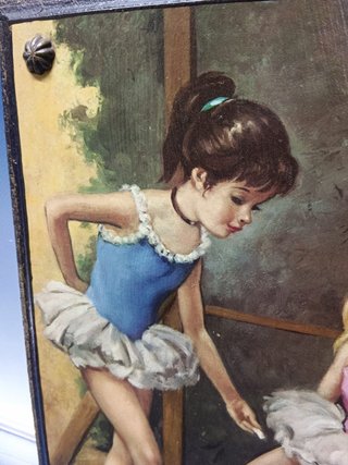 marco de madera oleo sobre tabla, bailarinas rusas 23,5x34 cm