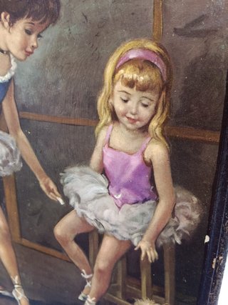 marco de madera oleo sobre tabla, bailarinas rusas 23,5x34 cm