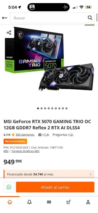 PC Gaming Blanco con RTX 5070 Msi Gaming trio