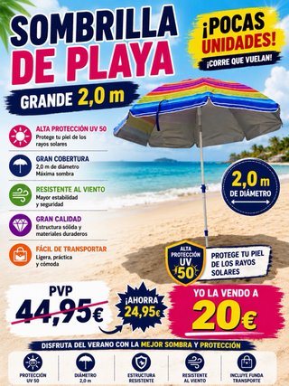 Sombrilla Playa UV 50 Alta Protección nueva
