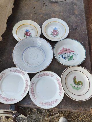 Lote 7 Platos Cerámica Antiguos Decorados