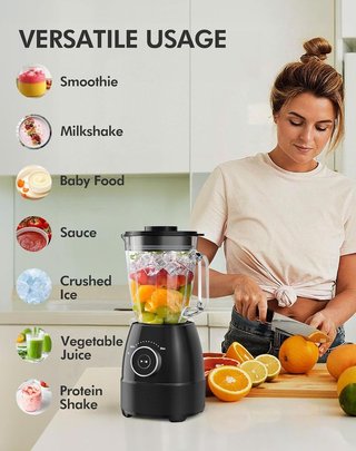 WAWORIO Batidora Vaso 1500W Jarra Vidrio 1,5L