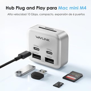 WAVLINK Hub 6Ptos USB-A-C 10G SD-TF Mac Mini M4