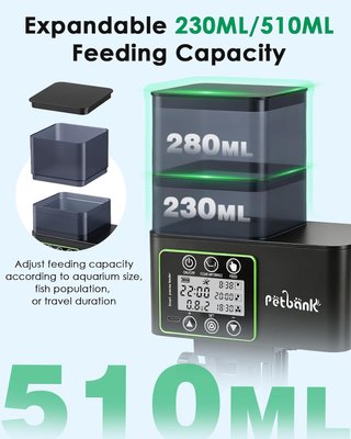 PETBANK Comedero Peces 230-510ml 0.1–2g USB LCD