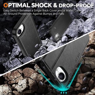 TUCCH Funda iPhone 16e Cuero Negro Cartera 2en1