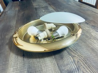 Plafón Techo Cristal Mate Base Dorada Brillante