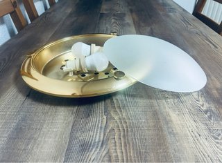Plafón Techo Cristal Mate Base Dorada Brillante