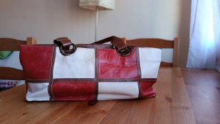 Bolso Piel HervásPiel Rojo y Blanco Vintage