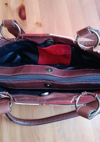 Bolso Piel HervásPiel Rojo y Blanco Vintage