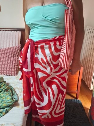 Conjunto playa: pareo y bolsa rayas