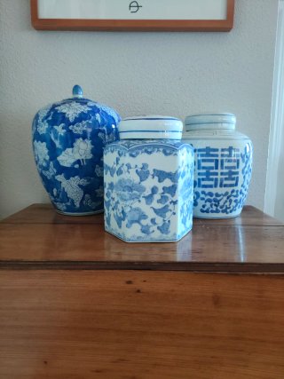 Jarrón porcelana azul y blanco estilo chino
