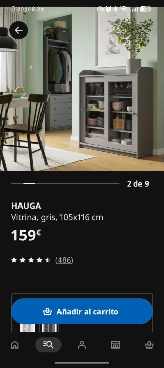 Alacena gris con puertas correderas de cristal