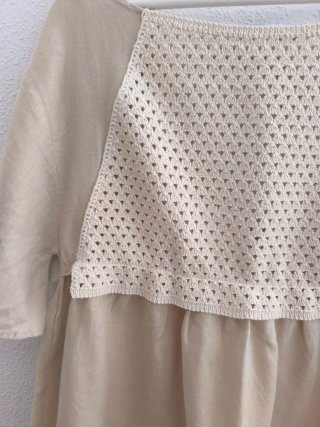 Vestido Zara Lino Crochet Beige T.M