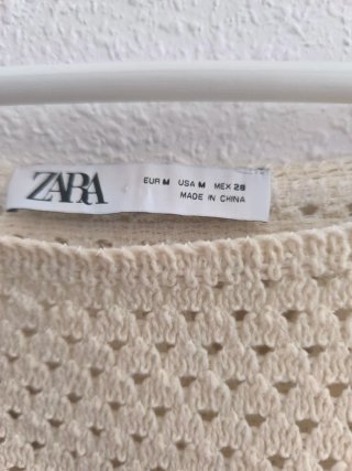 Vestido Zara Lino Crochet Beige T.M