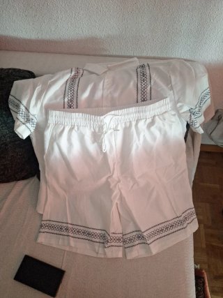 Conjunto Camisa y Pantalón Corto Blanco Bordado