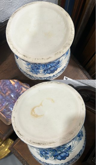 Pareja Jarrones Tibor Cerámica Azul y Blanco