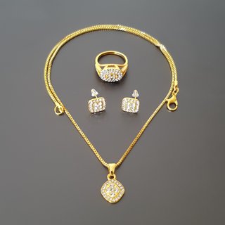 Conjunto Collar Anillo y Pendientes Dorados (170)