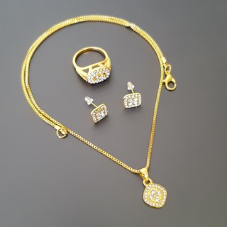 Conjunto Collar Anillo y Pendientes Dorados (170)