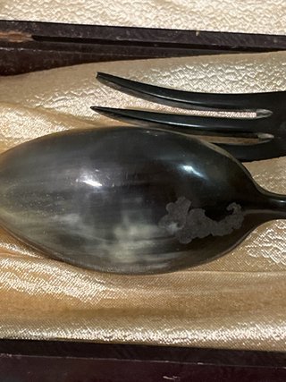 Set posate da insalata antiche in argento e corno