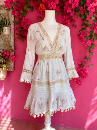 Vestido Ibicenco Blanco y beige