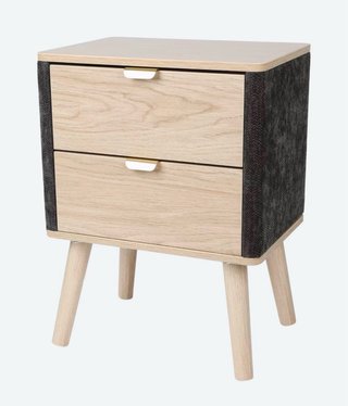 Mesita de noche de madera y tela