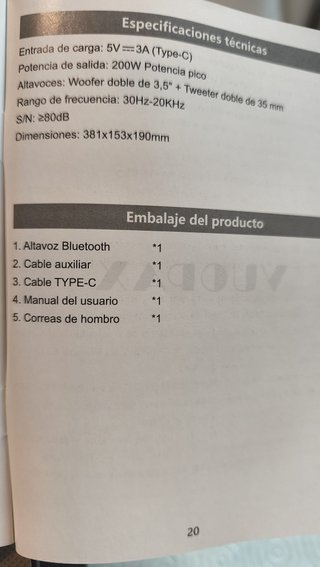 Altavoz Bluetooth VUOPAX B48A 200W portátil