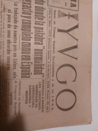 Periódico Yugo Falange II Guerra Mundial 1944