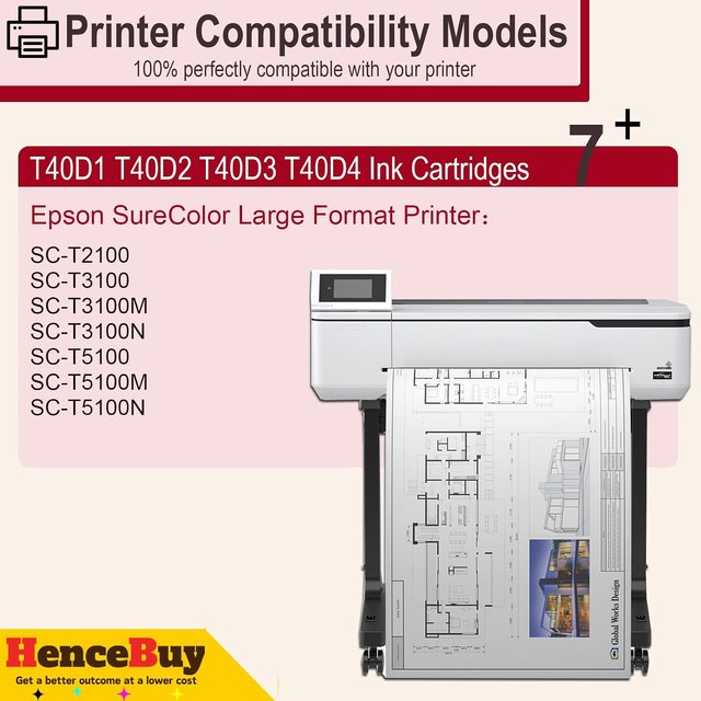 HENCEBUY T40D Cartuchos Epson SC‑T2100 T3100 4Pack