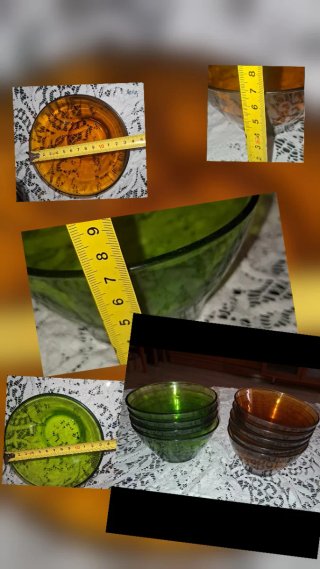 Tara!! 9 Cuencos/tazones Duralex ámbar y verde