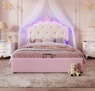 Cama con somier abatible rosa