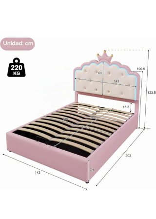 Cama con somier abatible rosa