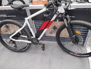 Bicicleta eléctrica MTB Rockrider E-ST 100 Blanco Rojo