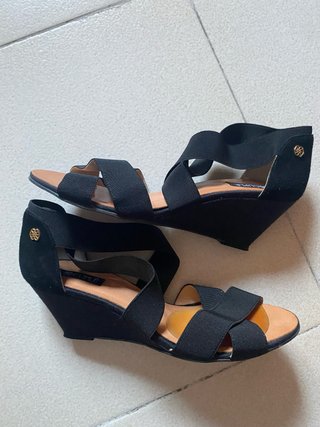 Sandalias Cuña Ante Negro Talla 39