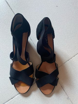 Sandalias Cuña Ante Negro Talla 39