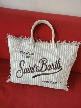 Borsa mare Saint Barth grande beige/marrone a mano