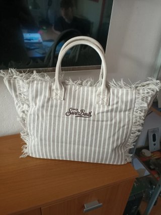 Borsa mare Saint Barth grande beige/marrone a mano