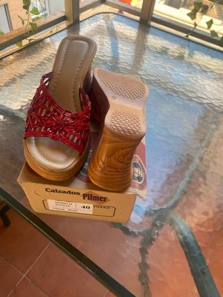 Sandalias Zueco Cuña Pilmer Talla 40 Rojas