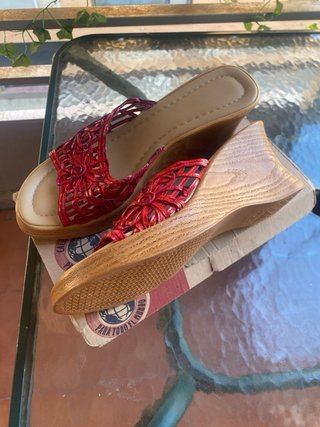 Sandalias Zueco Cuña Pilmer Talla 40 Rojas