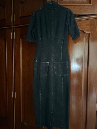 Vestido Denim Largo Desigual Negro/Azul