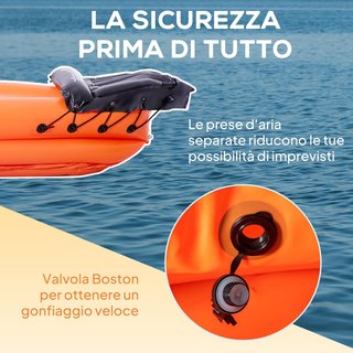 Canoa Inflable 1 Persona Kayak Con Remo de Aluminio, Kit de Reparación y Bomba de Inflado, Naranja