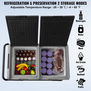 Refrigerador de Coche, Refrigerador de Coche de 12 Voltios, Congelador Portátil de Doble Zona de 115 L con Ruedas y Asa, -4℉-68℉, Compresor Enfriador de 12/24V DC y 100-240V AC para Exterior, Camping