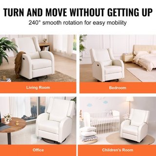 Recliner Electrónico y Glider Giratorio, Silla Recliner Glider con Capacidad de Peso de 113.4 kg y Ángulo Ajustable, Silla Rocker de Superficie de Poliéster para Sala de Estar, Dormitorio, Blanco Roto