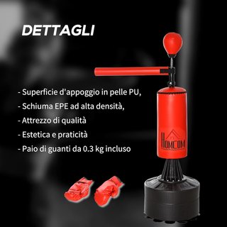 Saco De Boxeo De Altura Ajustable Con Punching Ball, Base Rellenable Y Barra Giratoria, Saco De Suelo En PU, EPE Y HDPE, 88X48X155-205 Cm, Rojo Y Negro