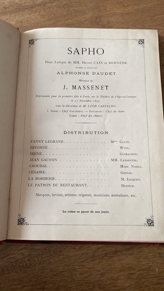 Sapho Alphonse Daudet J. Massenet Parigi 1897