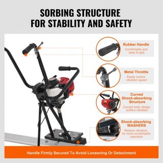 Gas Concrete Power Screed, con juego de barra recta de borde de aluminio de 2445 mm, motor vibratorio de acabado de cemento de 4 tiempos con mangos ajustables en altura, herramientas de concreto d...
