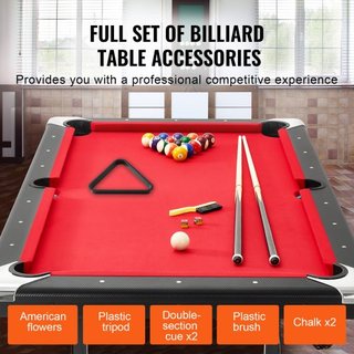 Mesa de Billar, Mesa de Pool de 192 cm, Mesa Plegable Portátil que Ahorra Espacio, Juego de Mesa de Billar Incluye Bolas, Queues, Tizas y Cepillo, Negra con Tela Roja, Perfecta para Sala de Juegos...